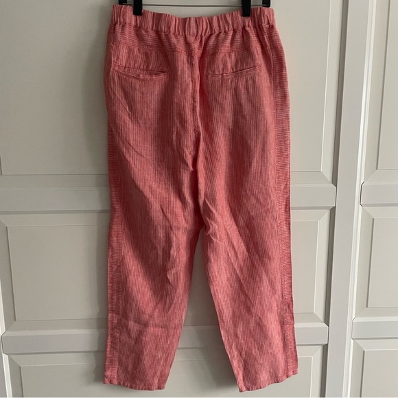 Anthropologie Coral Pink White Striped Linen Pull-On Pants 20242 - Picture 5 of 15